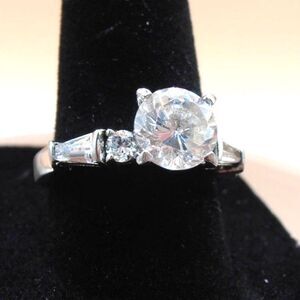ATI China Sterling Silver & Cubic Zirconia Solitaire W/ Accents Ring